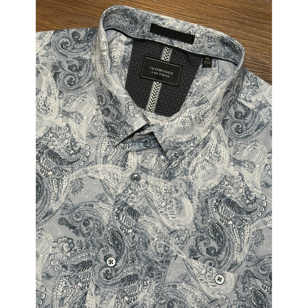 7 Diamonds The Wonder of You Grey Paisley 4-Way Stretch Button Down Shirt Sz 2XL